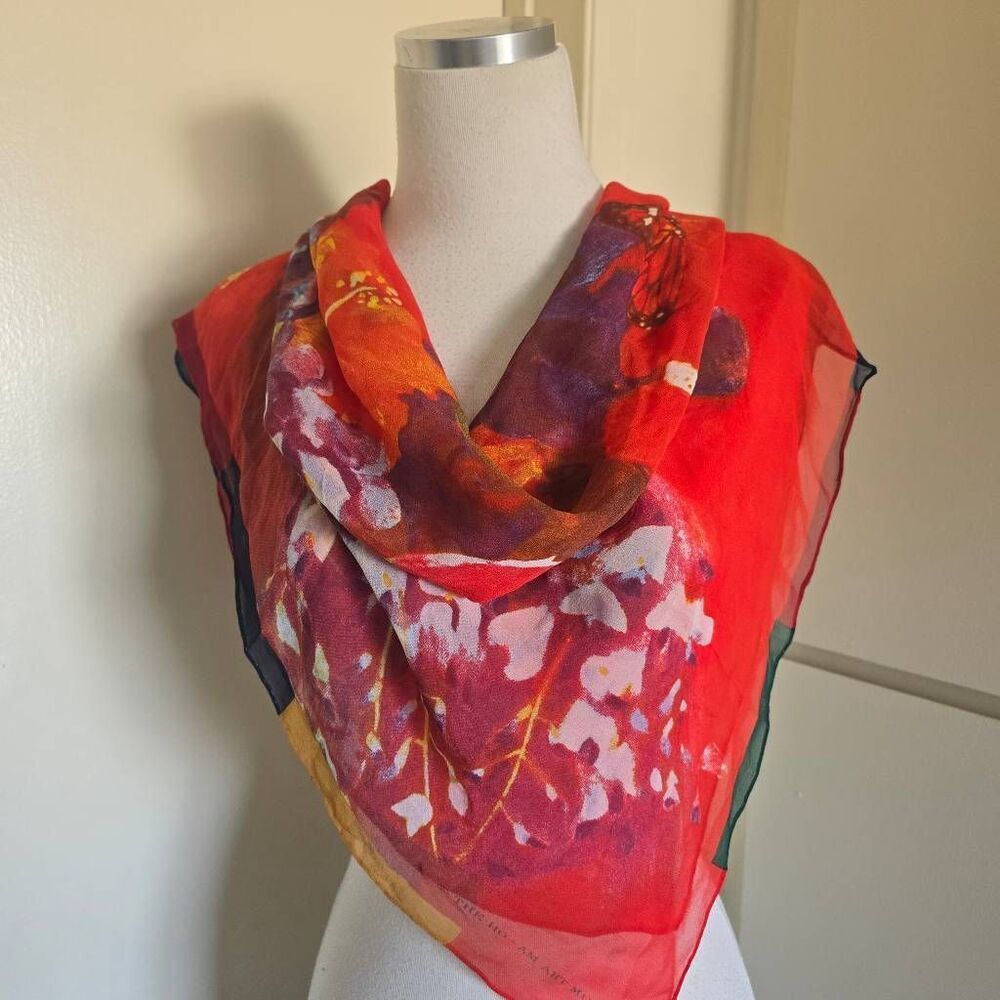 Honolulu Museum of Art Silk Square Scarf, Abstract Butterfly/Floral Print, NWOT